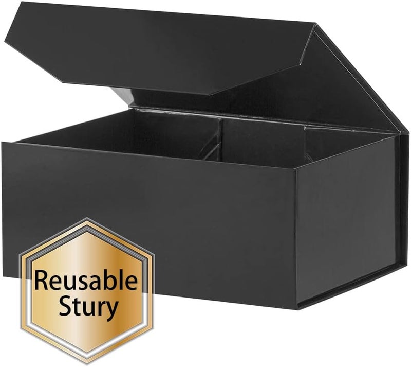 PACKGILO 1Pcs Black 9.5x7x4 Inch Gift Box, Small Magnetic Box with Lid Black Small Gift Boxes for Groomsman proposal Foldable Magnetic Closure Storage Boxes - Image 5